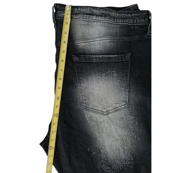 Nova Mens Black Jeans Sz 42 Switch Up The Flow Stacked Slim Fade Detail Distress - Picture 9 of 16